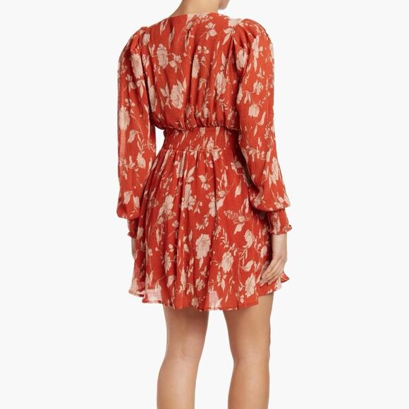 Lumière Rust Floral Long Sleeve Mini Dress Sz S - Picture 10 of 12